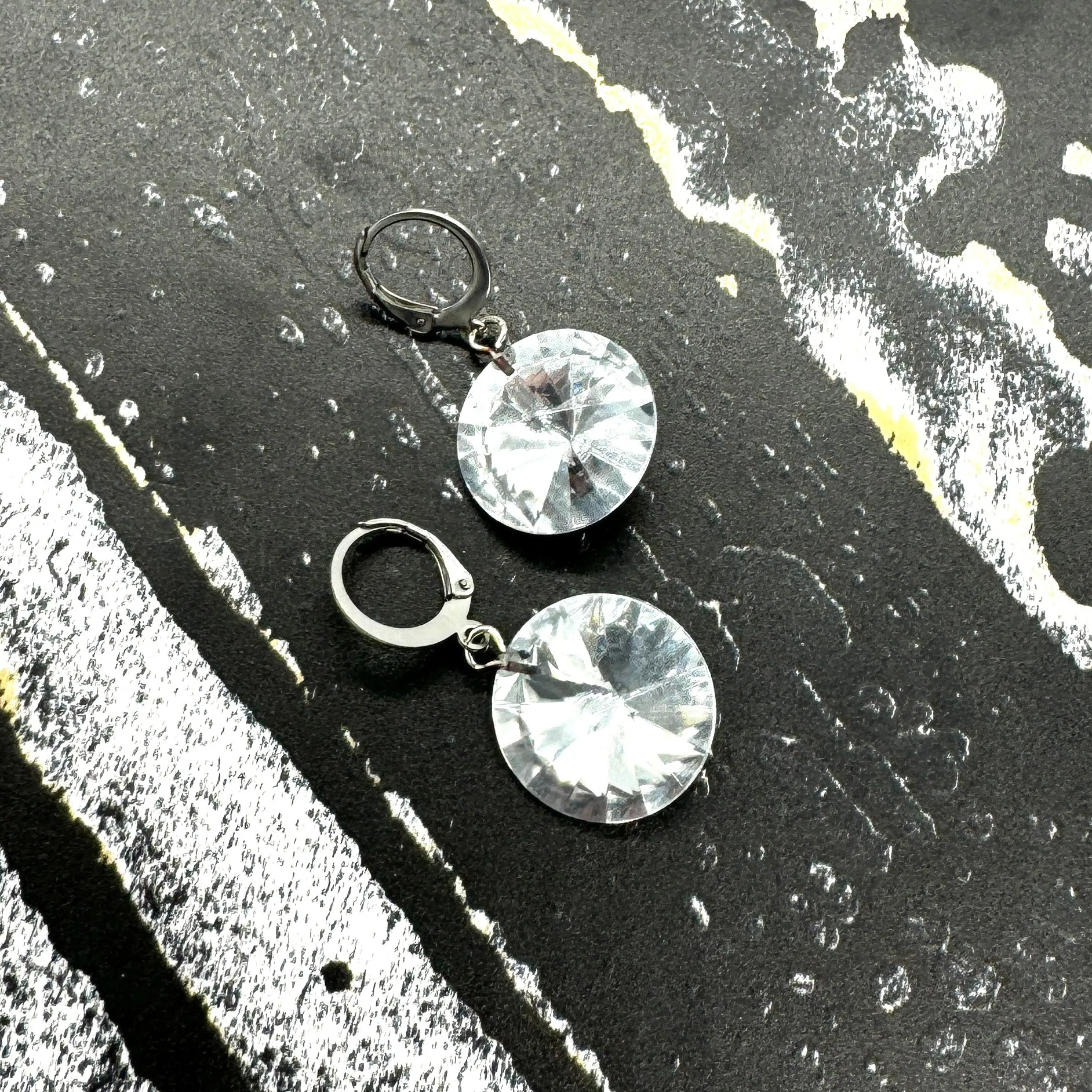 Clear Silver Shine On Rivoli Earrings