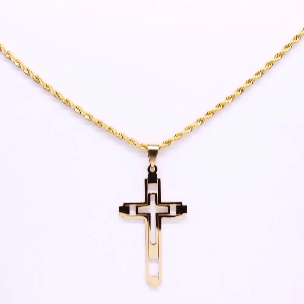 Cross Stainless Fashion Steel Choker Necklace for Men Gold and Silver Color Statement Necklace