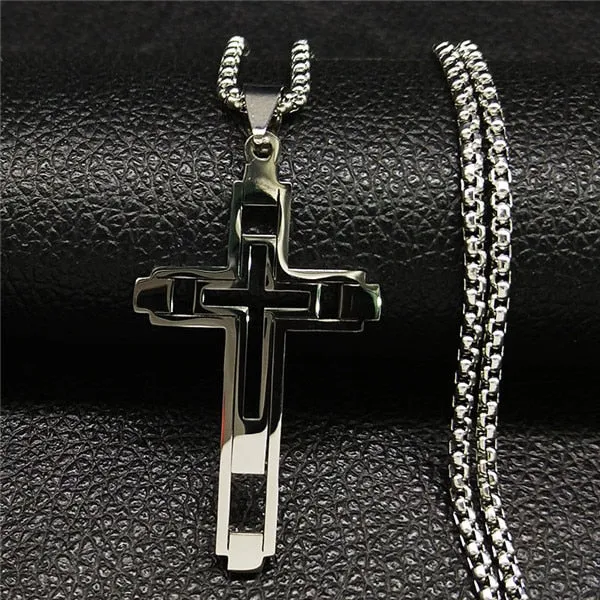 Cross Stainless Fashion Steel Choker Necklace for Men Gold and Silver Color Statement Necklace