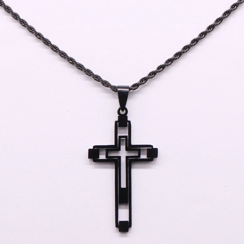 Cross Stainless Fashion Steel Choker Necklace for Men Gold and Silver Color Statement Necklace