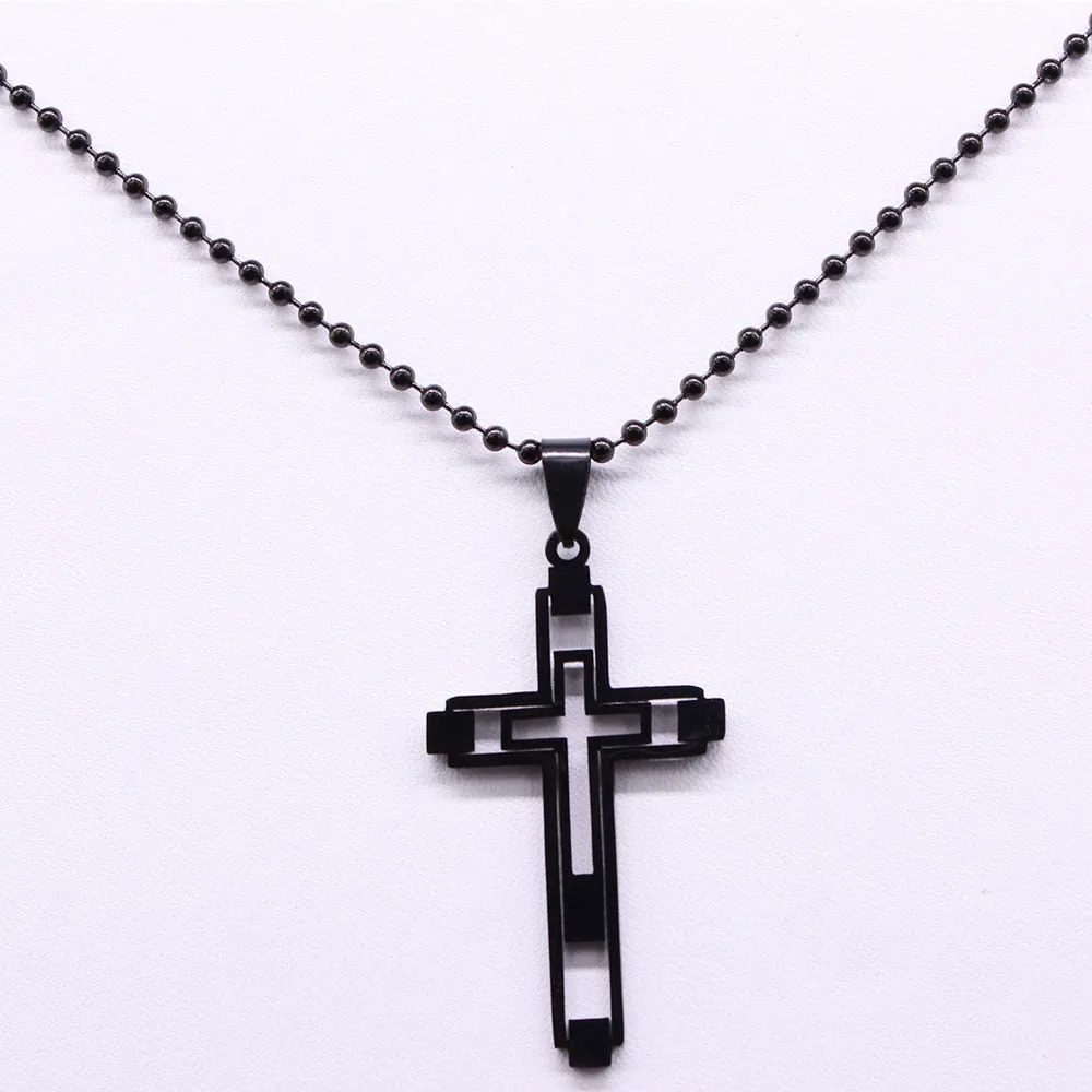 Cross Stainless Fashion Steel Choker Necklace for Men Gold and Silver Color Statement Necklace