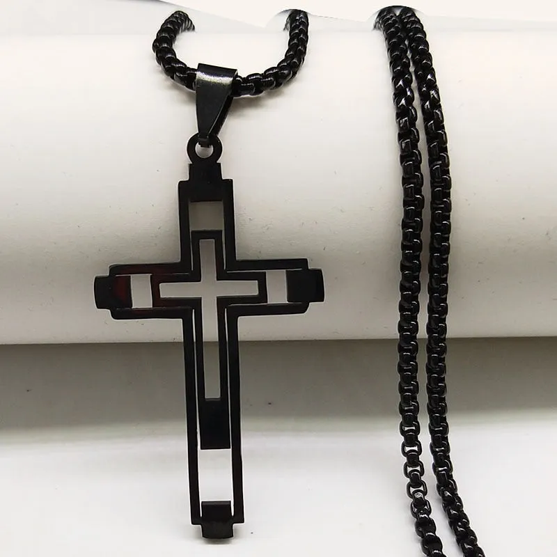 Cross Stainless Fashion Steel Choker Necklace for Men Gold and Silver Color Statement Necklace