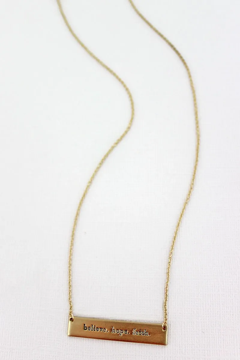 Crystal Avenue Matte Goldtone 'Believe Hope Faith' Bar Necklace