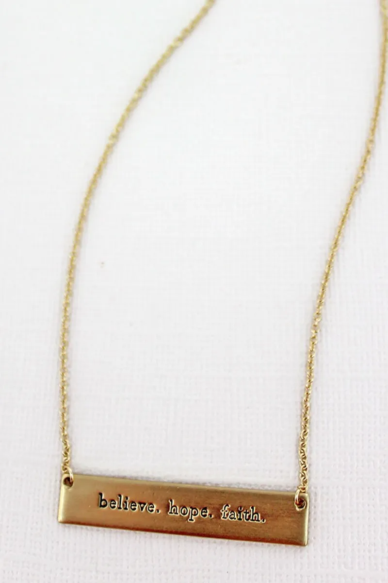 Crystal Avenue Matte Goldtone 'Believe Hope Faith' Bar Necklace