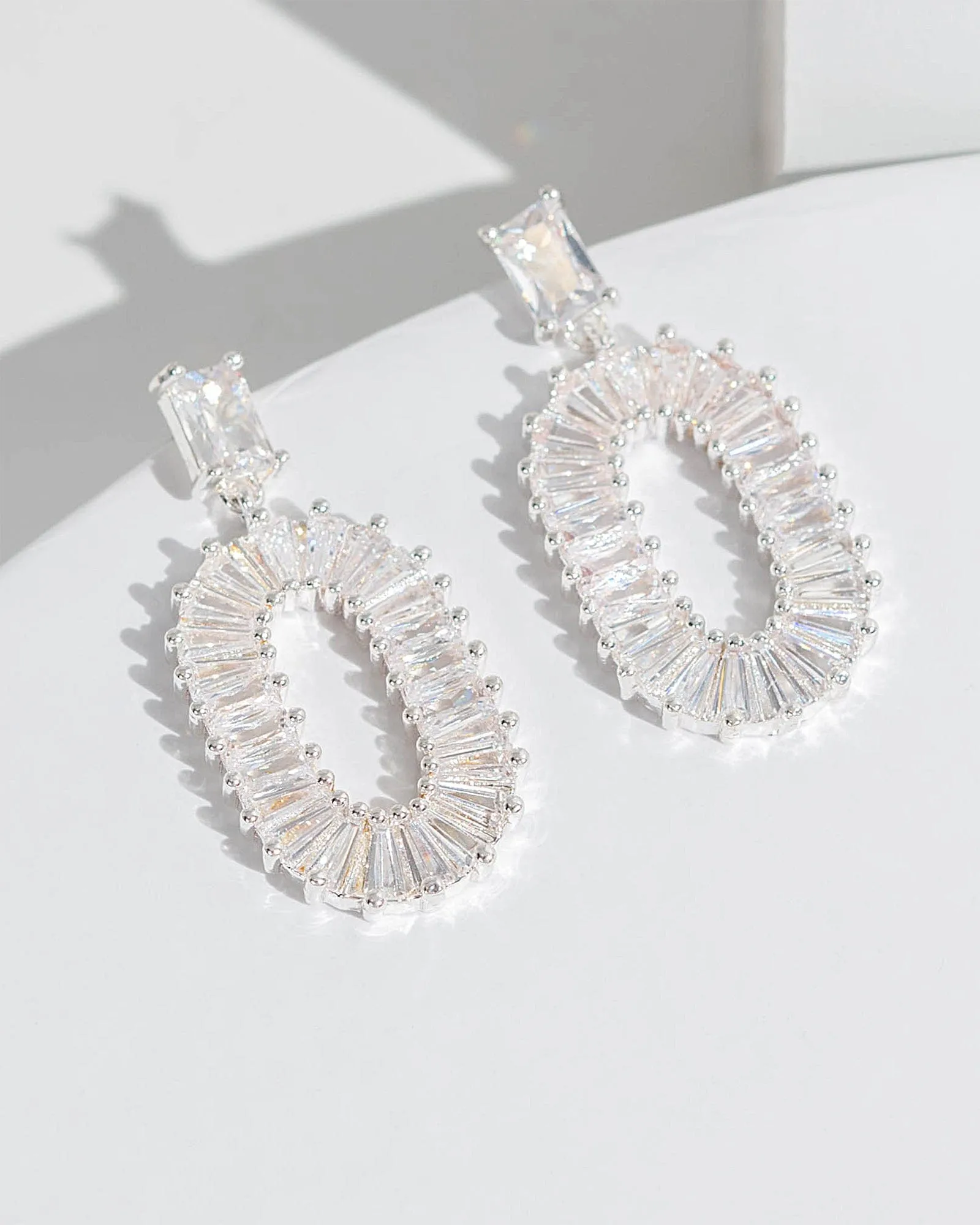 Crystal Cubic Zirconia Baguette Oval Drop Earrings