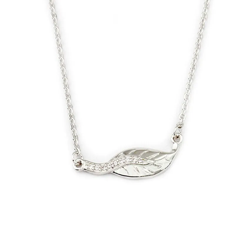 Dainty Leaf Pendant Necklace Micro Paved Small