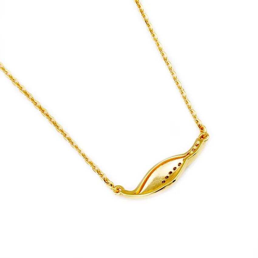 Dainty Leaf Pendant Necklace Micro Paved Small