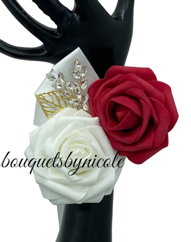 Dark Red Round Bouquet l Real Touch Roses Brooch Bouquet~ BOU-021