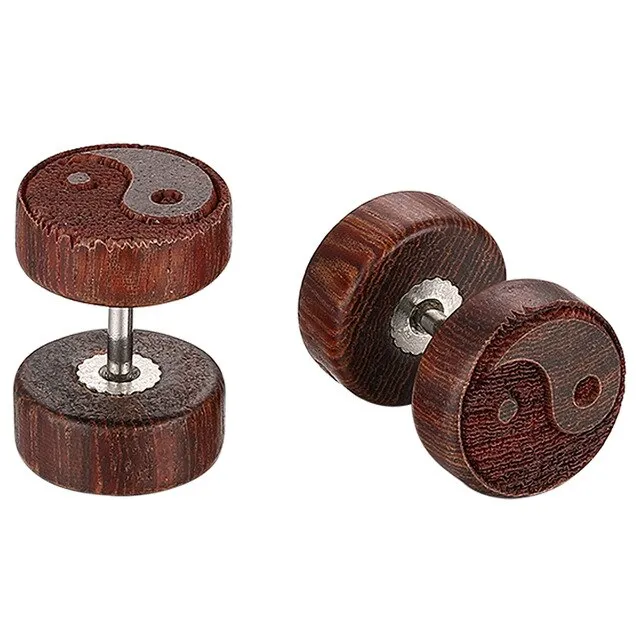 Double-Sided Round Wood Vintage Punk Stud Earrings