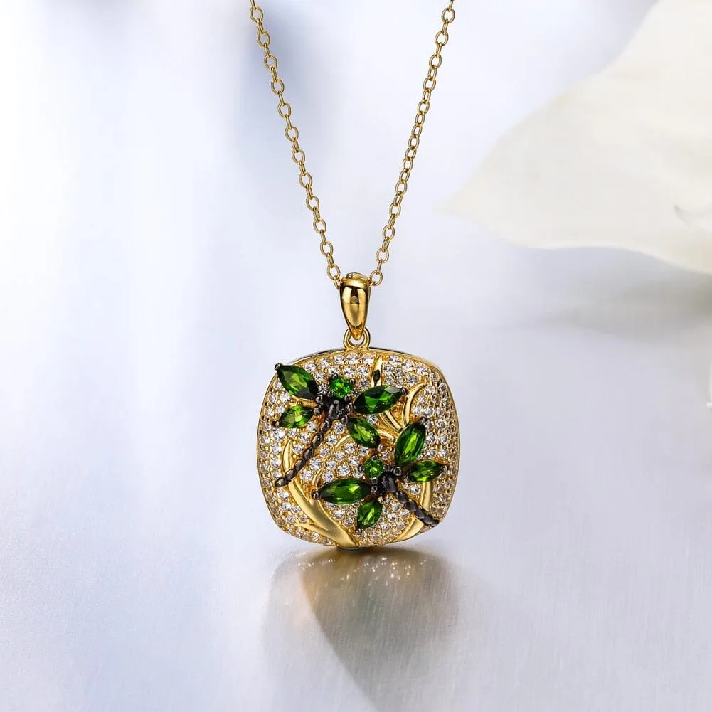 Dragonfly Design Peridot 14K Gold Plated 925 Sterling Silver Pendant Necklace