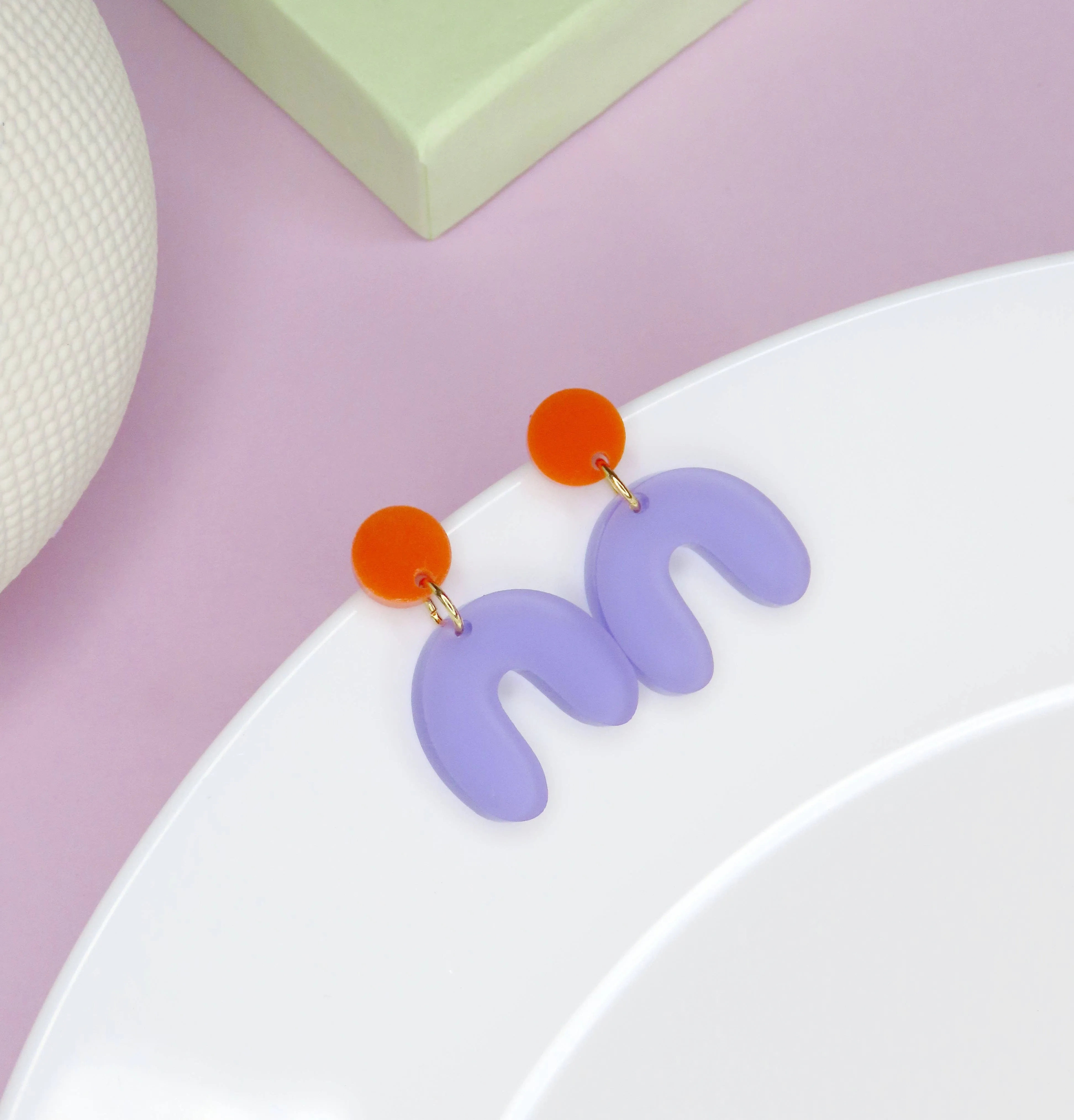 Earrings - Small Arch Bow Orange Purple Transparent