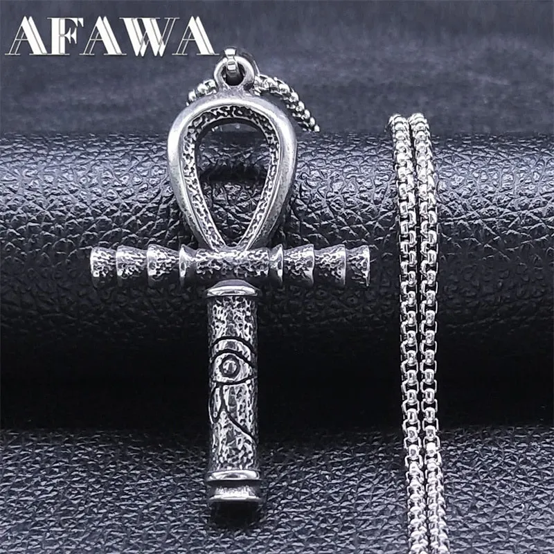 Egyptian Ankh Cross Key of Life Pendant Necklace Stainless Steel Necklaces Jewelry corrente masculina aço inoxidável NZ271S02