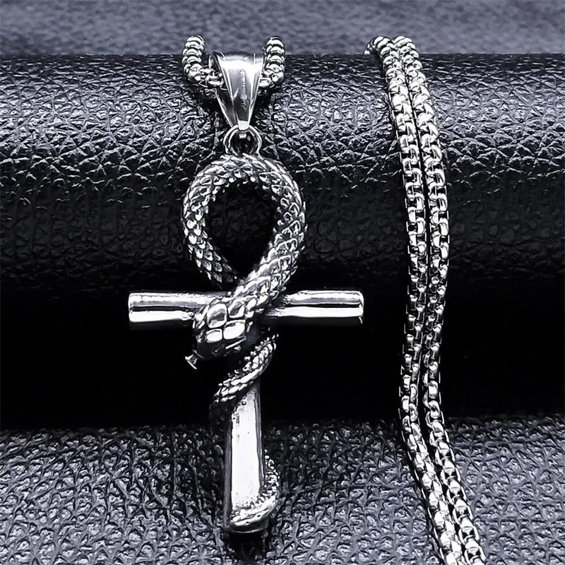 Egyptian Ankh Cross Key of Life Pendant Necklace Stainless Steel Necklaces Jewelry corrente masculina aço inoxidável NZ271S02