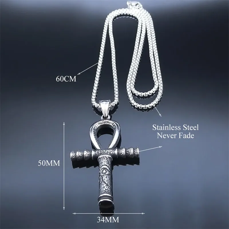 Egyptian Ankh Cross Key of Life Pendant Necklace Stainless Steel Necklaces Jewelry corrente masculina aço inoxidável NZ271S02