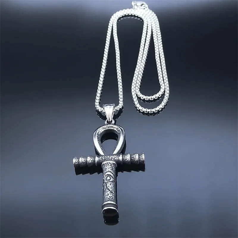 Egyptian Ankh Cross Key of Life Pendant Necklace Stainless Steel Necklaces Jewelry corrente masculina aço inoxidável NZ271S02