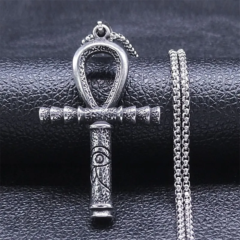 Egyptian Ankh Cross Key of Life Pendant Necklace Stainless Steel Necklaces Jewelry corrente masculina aço inoxidável NZ271S02