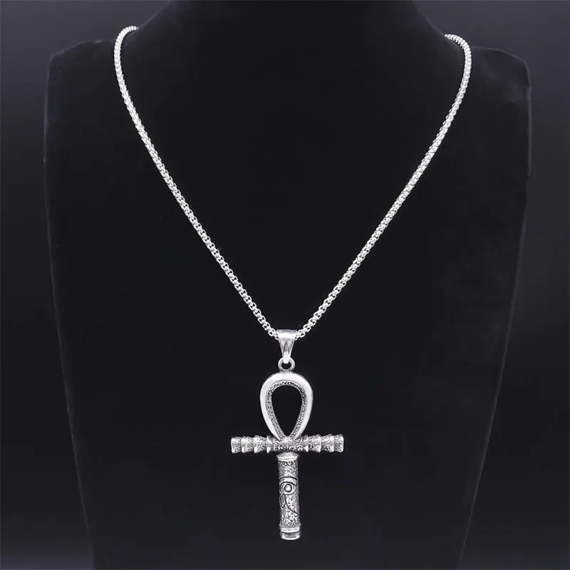 Egyptian Ankh Cross Key of Life Pendant Necklace Stainless Steel Necklaces Jewelry corrente masculina aço inoxidável NZ271S02