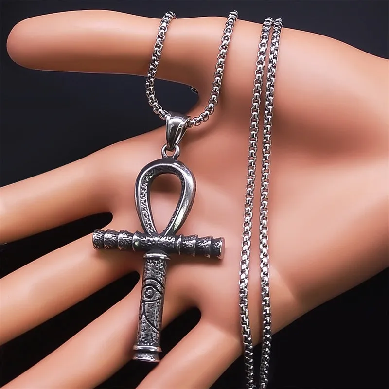 Egyptian Ankh Cross Key of Life Pendant Necklace Stainless Steel Necklaces Jewelry corrente masculina aço inoxidável NZ271S02