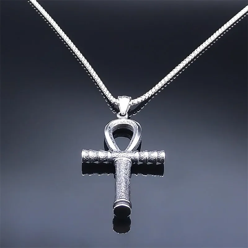 Egyptian Ankh Cross Key of Life Pendant Necklace Stainless Steel Necklaces Jewelry corrente masculina aço inoxidável NZ271S02