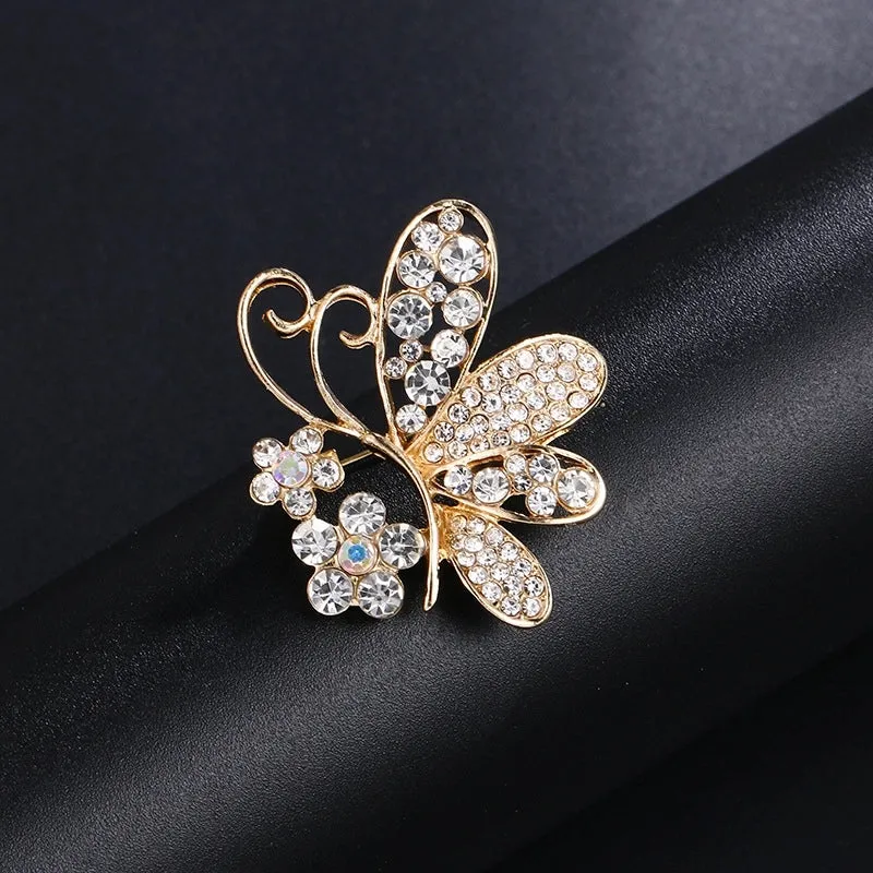 Elegant Pin Leaf Flower Butterfly Alloy Plating Inlay Rhinestones Pearl Women'S Brooches