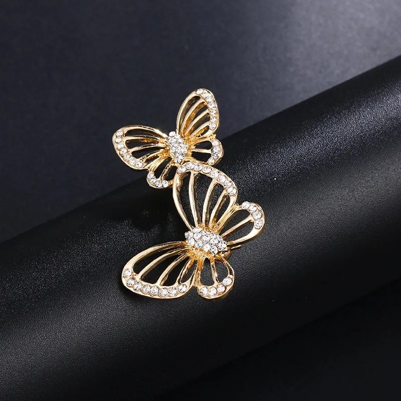 Elegant Pin Leaf Flower Butterfly Alloy Plating Inlay Rhinestones Pearl Women'S Brooches