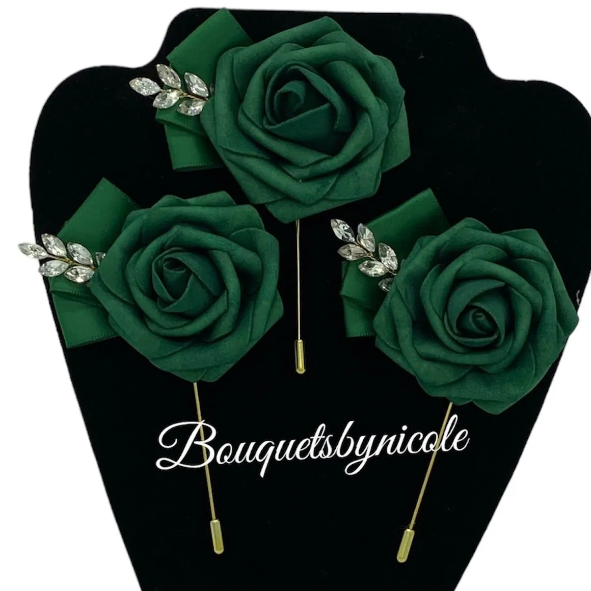 Emerald Green Cascade Bouquet l Waterfall bouquet l Real Touch Roses Brooch Bouquet CB-004