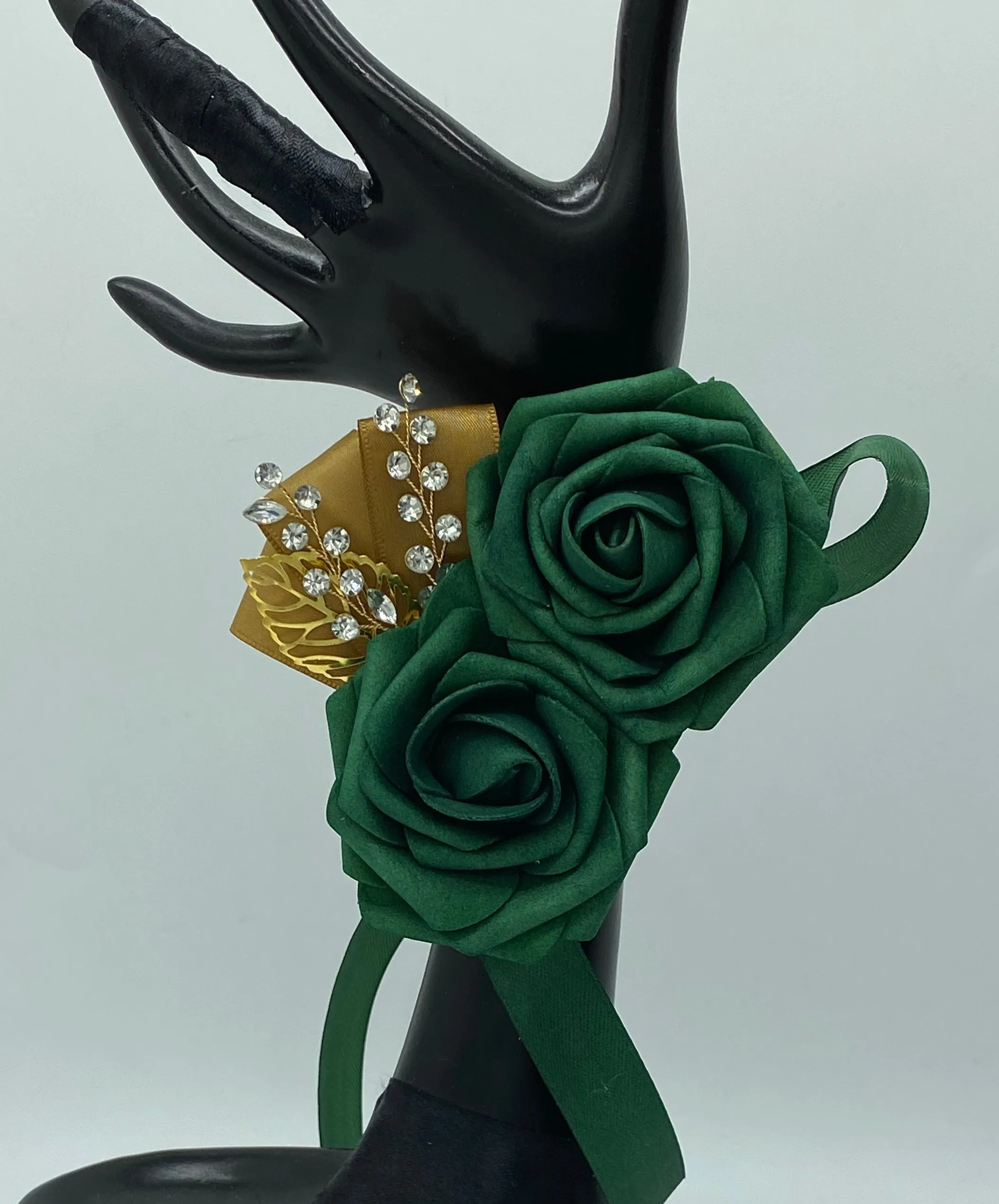 Emerald Green l White Cascade Bouquet l Waterfall bouquet l  Real Touch Roses Brooch Bouquet CB-002