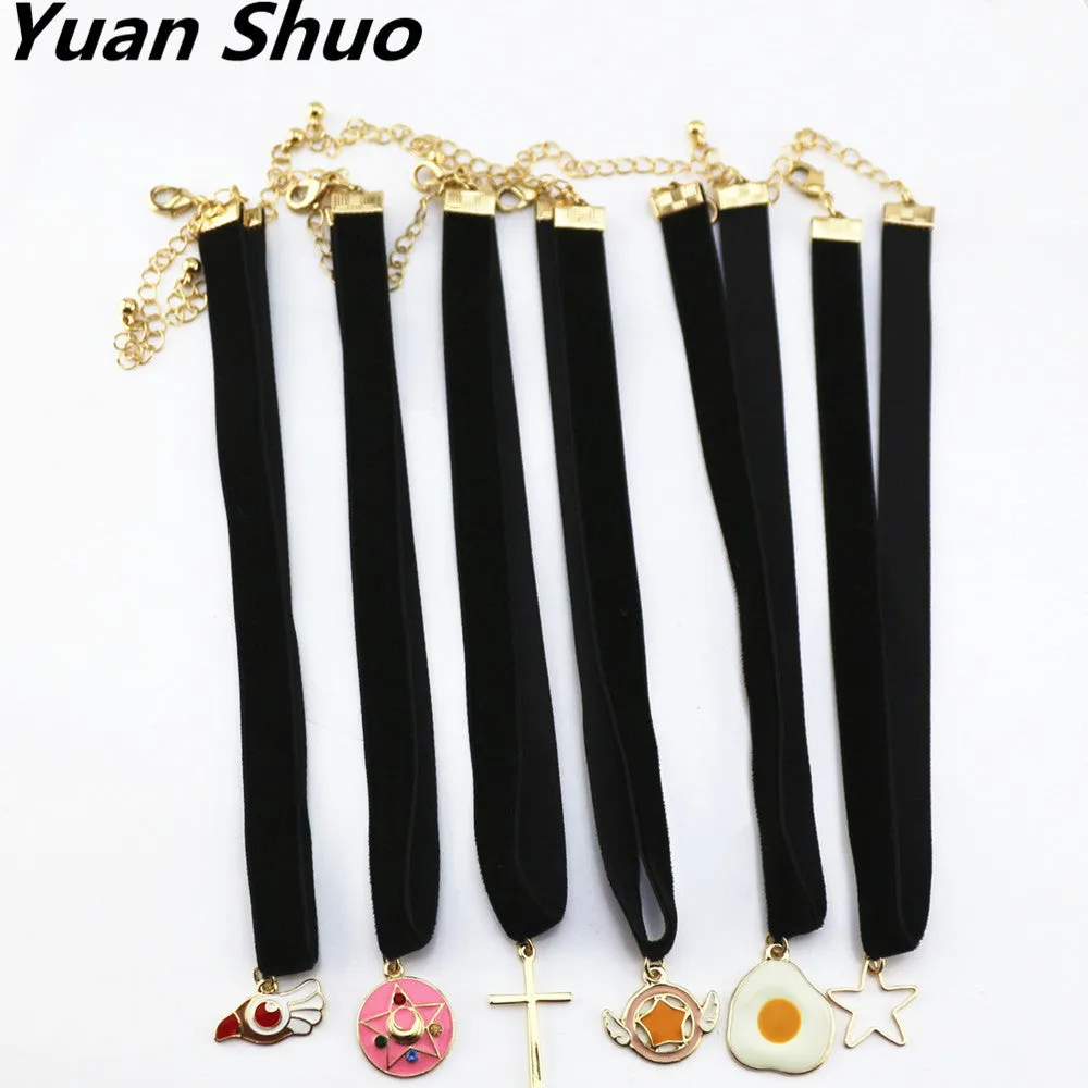 Europe and the United States jewelry wholesale Japan and South Korea series Black velvet strip animation pendant necklace