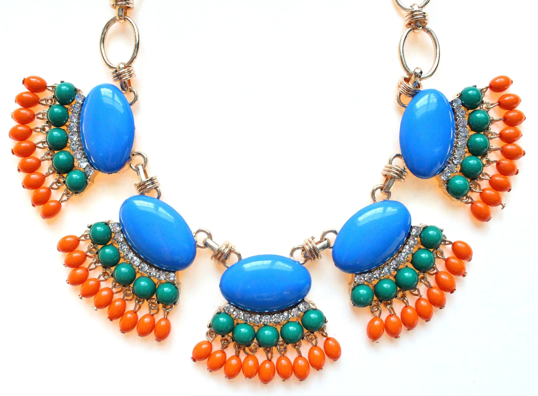 Fan Fringe Statement Necklace- Blue