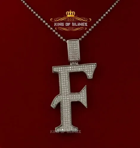 Fancy 925 Silver White Initial Letter "F" Pendant with 11.37ct Cubic Zirconia