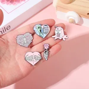 Fashion Creative Pink Skull Hollow Heart Shaped Milk Gesture Rose Cartoon Dripping Enamel Brooch