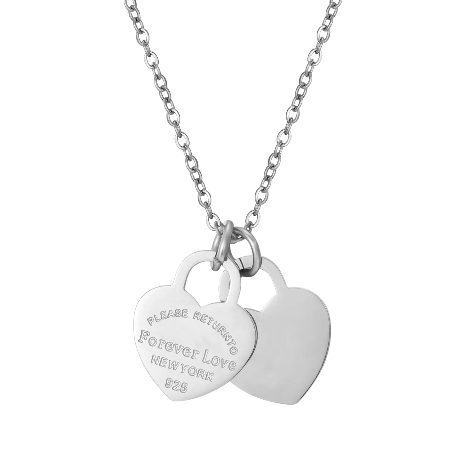 Fashion Double Heart Pendant Necklace For Women Ladies Girls Stainless Steel Necklaces Chains Wedding Jewelry Gifts