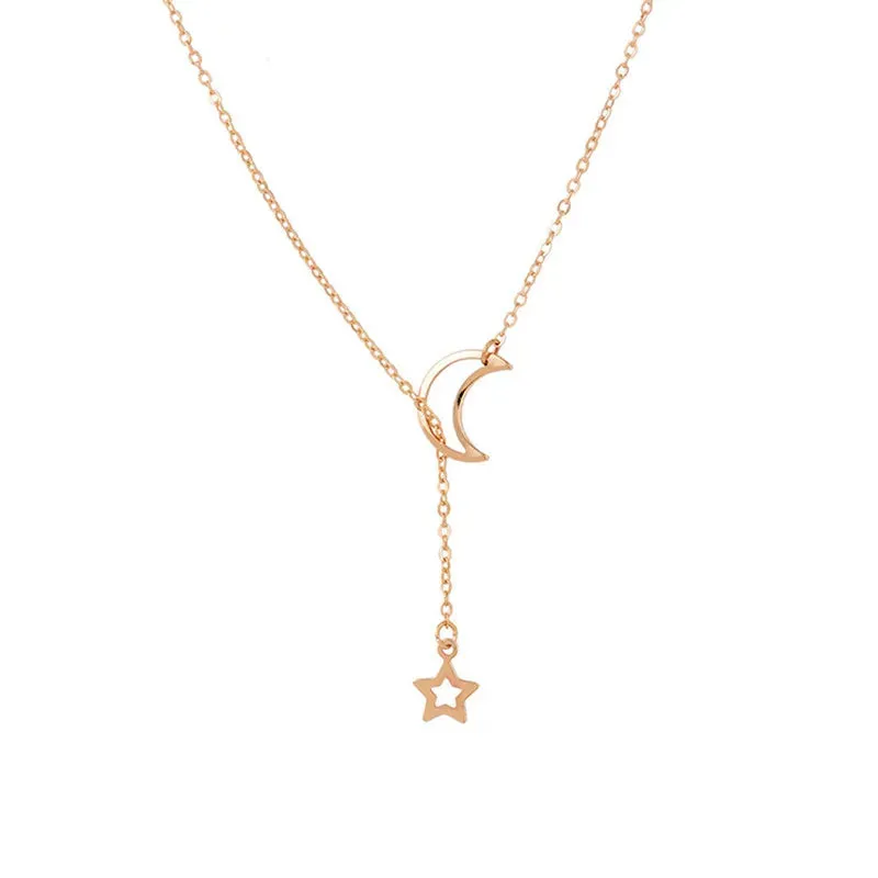 Fashion Moon Star Gold Alloy Charm Women Party Necklake