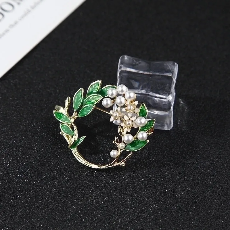 Fashion Pin Leaf Alloy Inlay Artificial Pearls Unisex Brooches