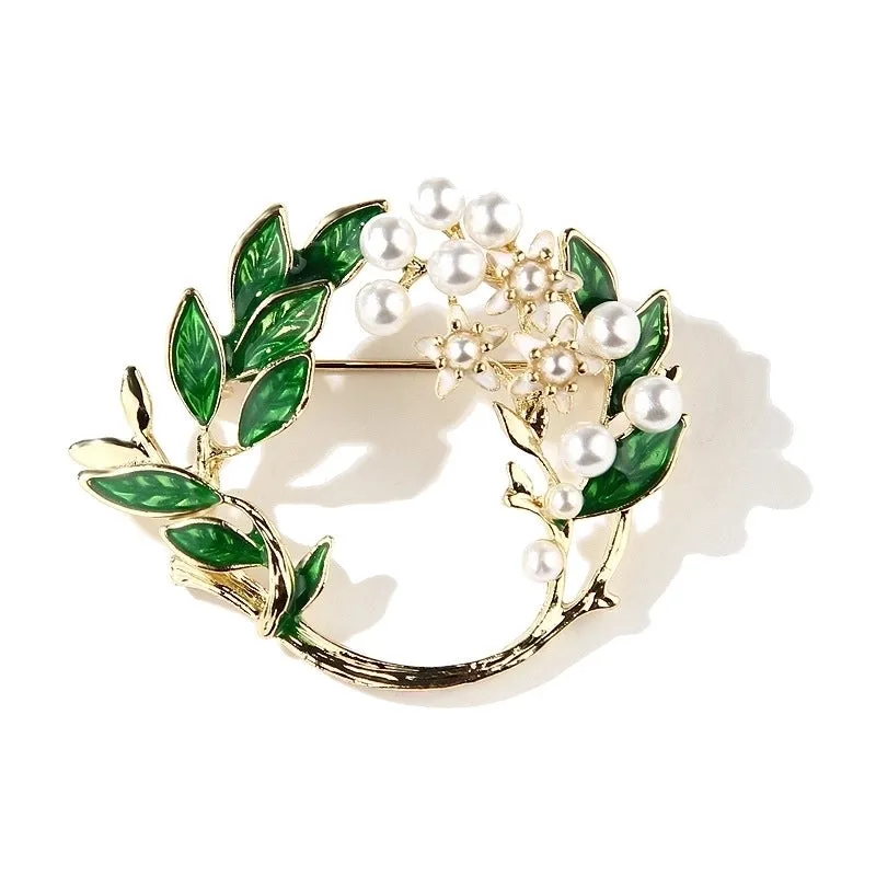 Fashion Pin Leaf Alloy Inlay Artificial Pearls Unisex Brooches