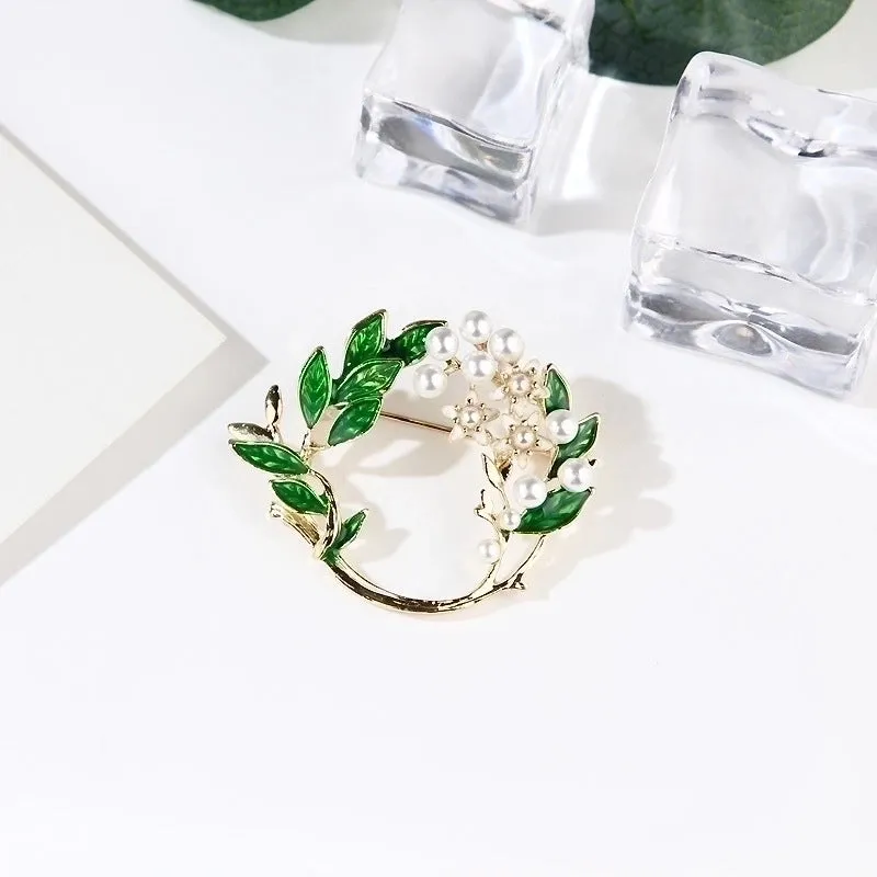 Fashion Pin Leaf Alloy Inlay Artificial Pearls Unisex Brooches