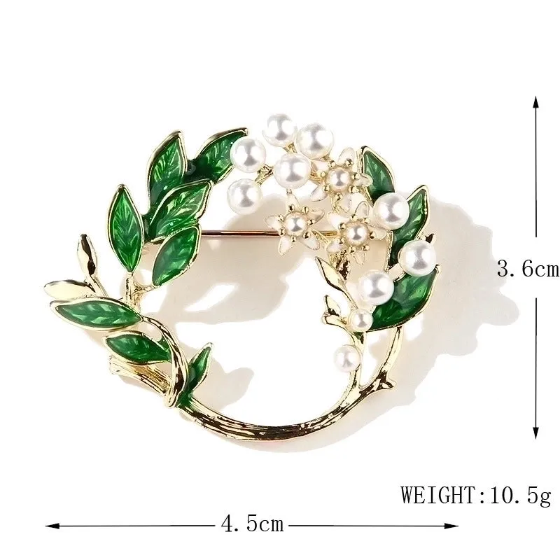 Fashion Pin Leaf Alloy Inlay Artificial Pearls Unisex Brooches