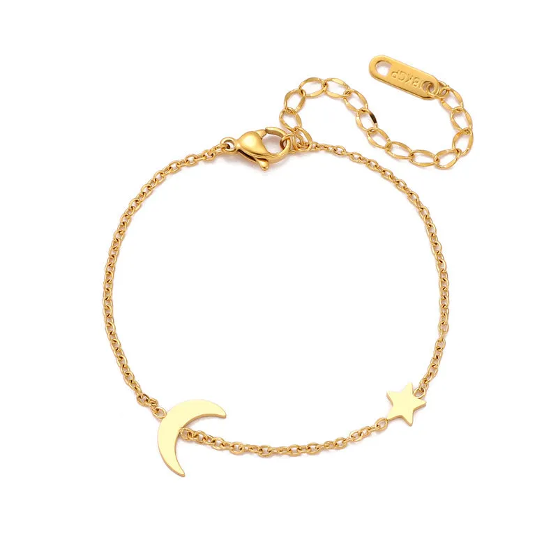 Femles's Golden Star & Moon Thin Bracelet