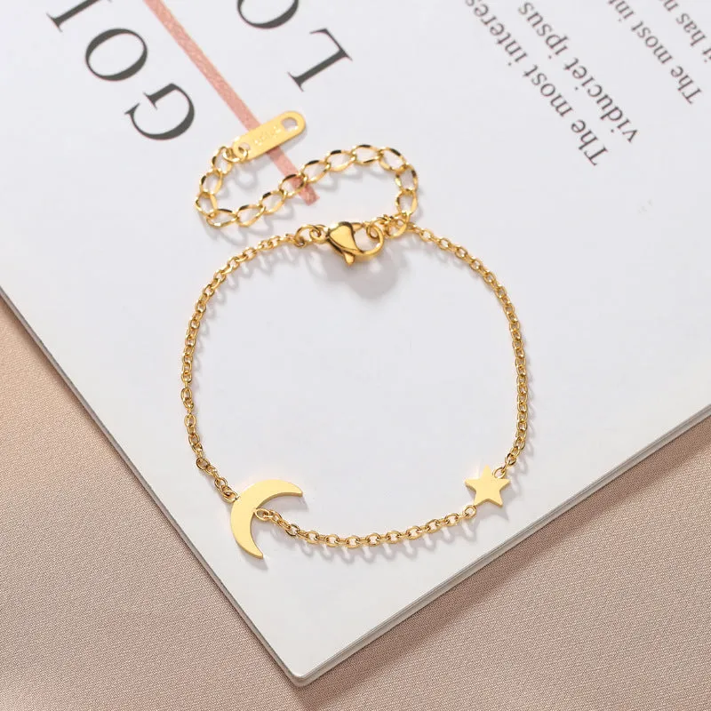 Femles's Golden Star & Moon Thin Bracelet