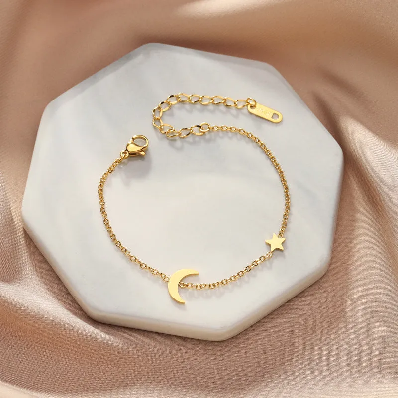 Femles's Golden Star & Moon Thin Bracelet