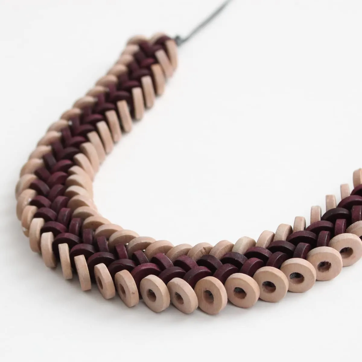 Flat Bead Burgundy Wooden Necklace by Sylca