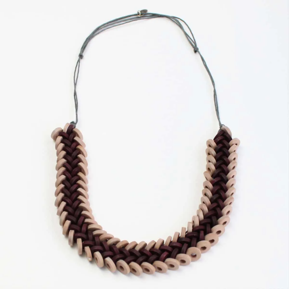 Flat Bead Burgundy Wooden Necklace by Sylca