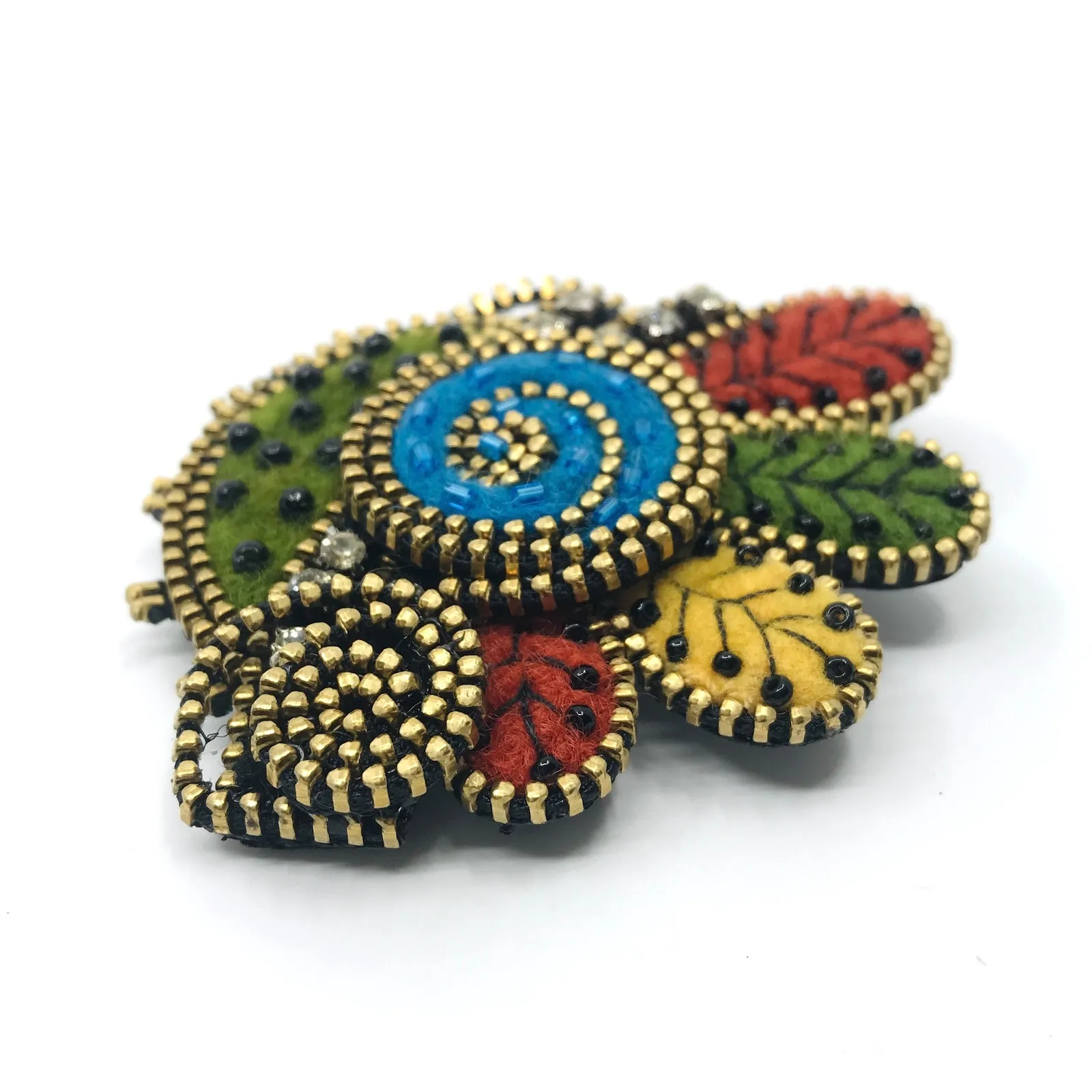 Four-Leaf Mixed Media Brooch by Odile Gova