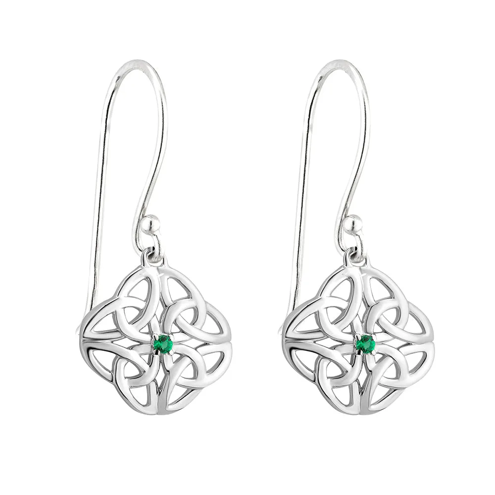 Four Trinity Knot with Green Crystal Drop Earrings