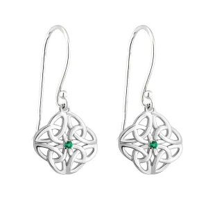 Four Trinity Knot with Green Crystal Drop Earrings