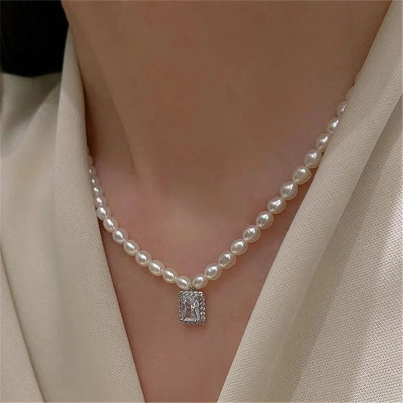 Freshwater Square Pearl Multilayer Necklace Charm Jewelry YSS0411