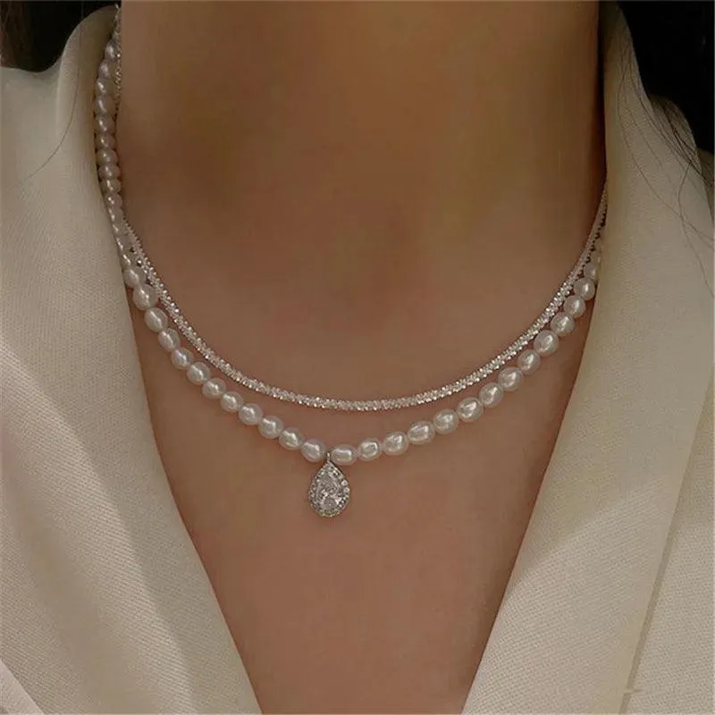 Freshwater Square Pearl Multilayer Necklace Charm Jewelry YSS0411