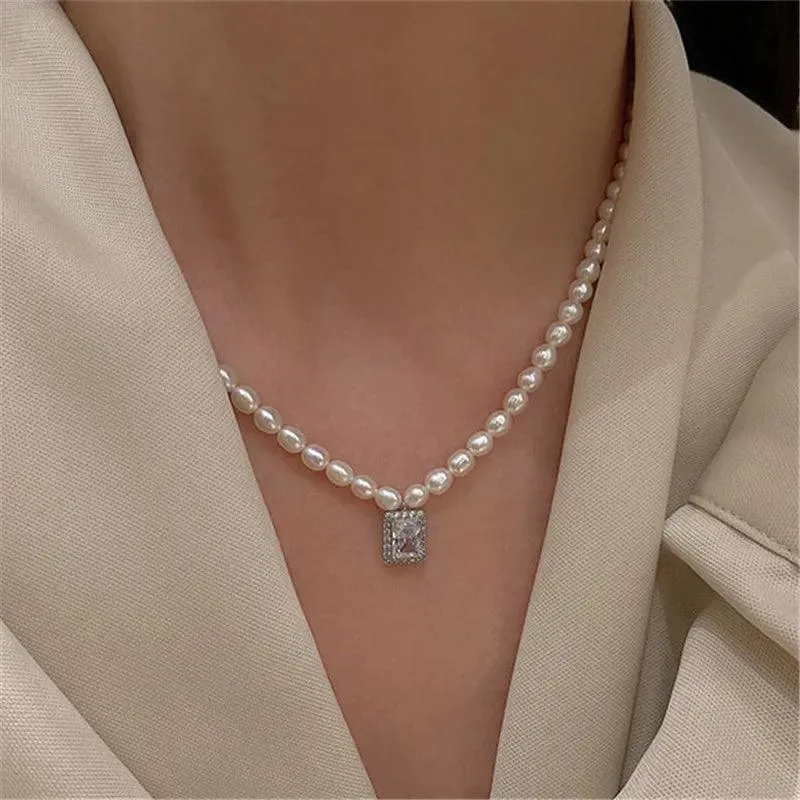 Freshwater Square Pearl Multilayer Necklace Charm Jewelry YSS0411