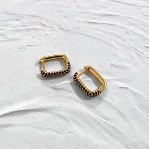 Geometric Gold Square Hoop Earrings with black Crystal Detailing-jlt11556