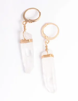 Gold Clear Quartz Raw Shard Huggie Earrings